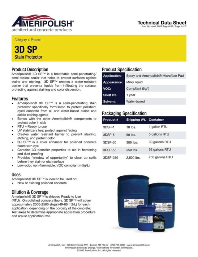 Ameripolish 3D SP Data Shee Page 1