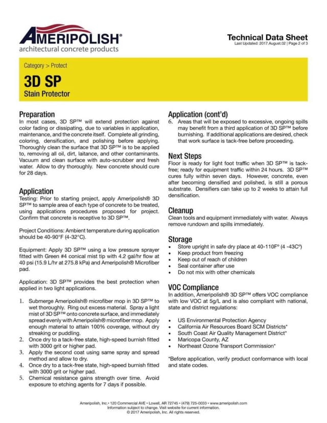 Ameripolish 3D SP Data Sheet Page 2