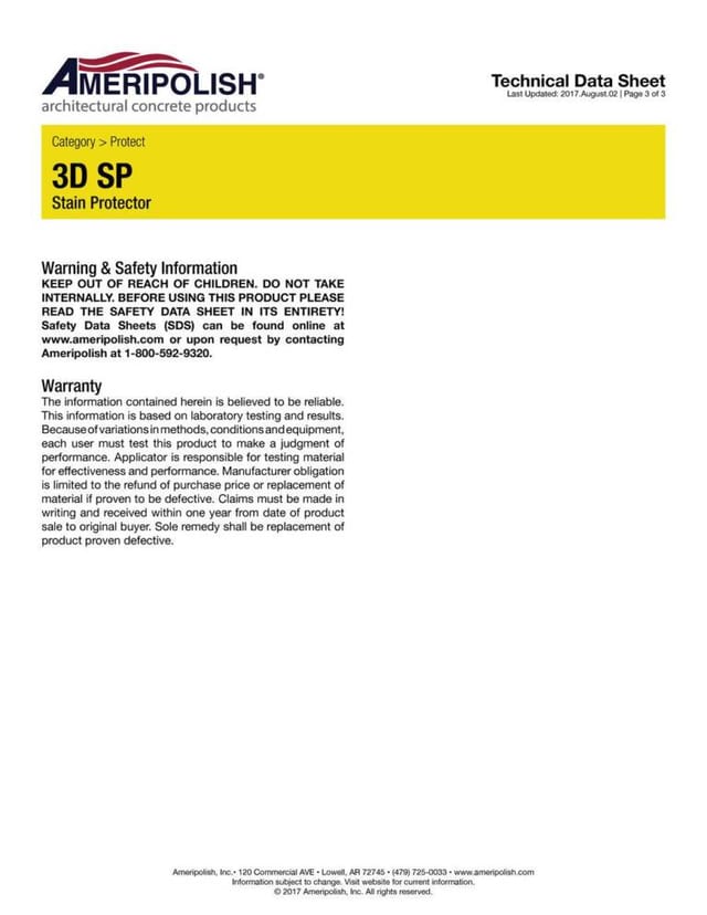 Ameripolish 3D SP Data Sheet Page 3