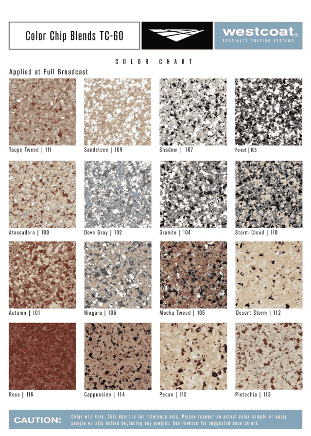 Epoxy garage flake color chart