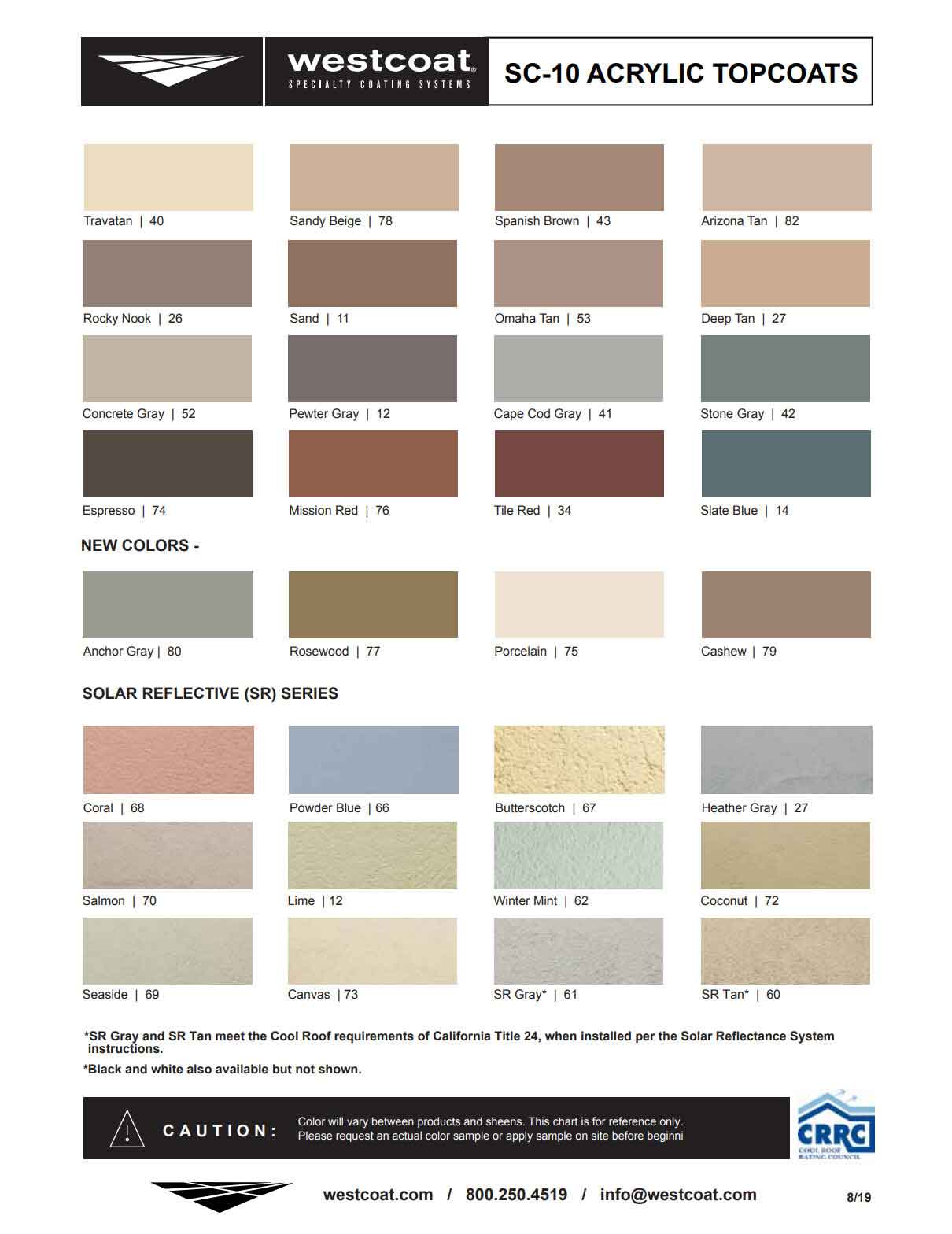 Westcoat Epoxy Color Chart