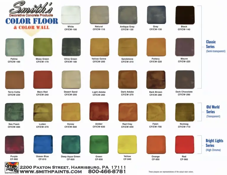 Smith’s Color Floor and Color Wall chart showing Classic, Old World and Bright Lights series